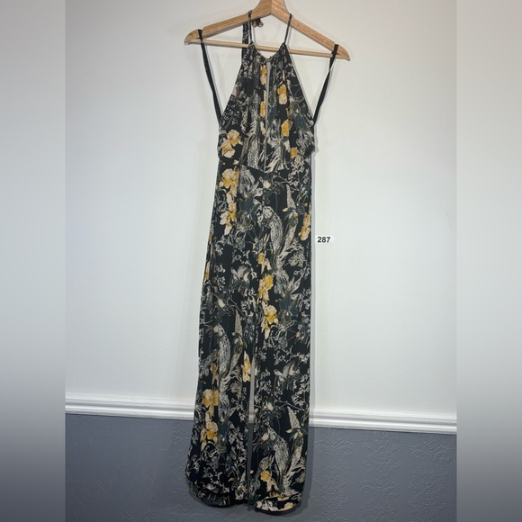 Free People Black and Yellow Floral Backless jumpsuit Size 2 - Picture 2 of 8